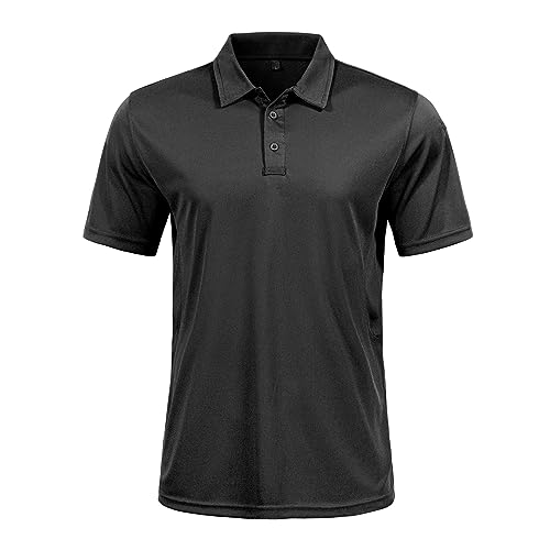 Golf Poloshirt Herren Sportshirt Dry Feuchtigkeit Wicking Polohemd Performance Atmungsaktive Feuchtigkeit Performance Outdoor Casual Kragen Shirt (BK 2XL) von DEHORU