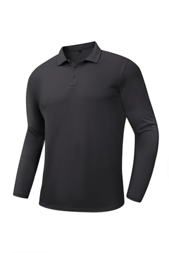 Golf Poloshirt Langarm Herren Sportshirt Dry Feuchtigkeit Wicking Polohemd Performance Atmungsaktive Feuchtigkeit Performance Outdoor Casual Kragen Shirt (BK M) von DEHORU