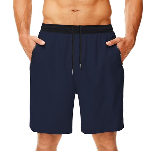 Sporthose Herren Kurze mit Reißverschlusstaschen Sporthose Laufhose Fitness Hose Leichtgewichtiges Gym Shorts Trainingshose (DB,M) von DEHORU