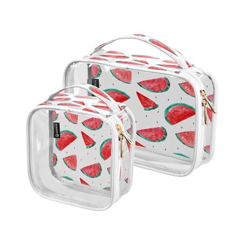 DEHOZO 2 Stück transparente Kulturbeutel, Sommer-Wassermelonenkunst, Reise-Make-up-Tasche mit Griff, TSA-zugelassener Kosmetiktaschen-Organizer für Damen und Herren, Handgepäcktasche für von DEHOZO