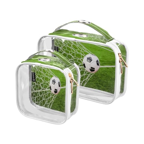 DEHOZO 2 Stück transparente Kulturbeutel, Sport-Fußballnetz, Reise-Make-up-Tasche mit Griff, TSA-zugelassener Kosmetiktaschen-Organizer für Damen und Herren, Handgepäcktasche für Reiseutensilien, von DEHOZO