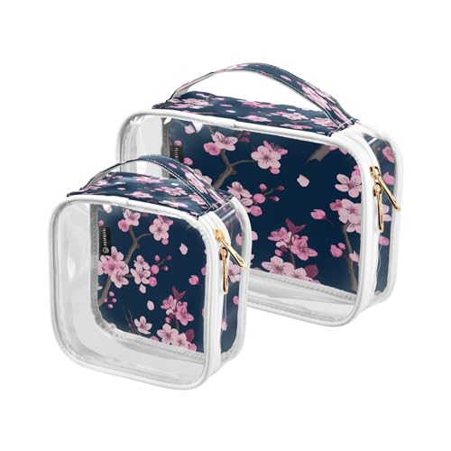 DEHOZO 2 Stück transparente Kulturbeutel, japanischer blühender Blumenzweig, Reise-Make-up-Tasche mit Griff, TSA-zugelassener Kosmetiktaschen-Organizer für Damen und Herren, Handgepäcktasche für von DEHOZO