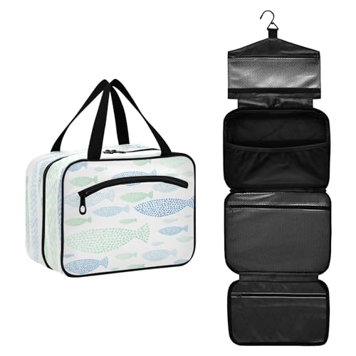 DEHOZO Abstrakte Meer Ozean Fisch Reise Kulturbeutel, hängende Make-up-Tasche Organizer für Frauen Männer, tragbare Kosmetiktasche Waschbeutel für Reise Essentials Toilettenartikel Kosmetik Pinsel von DEHOZO