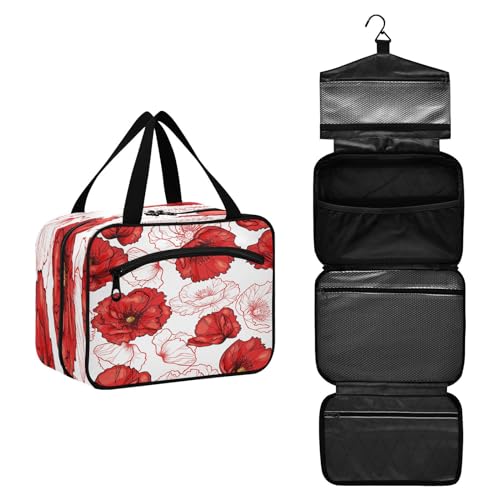 DEHOZO Abstrakte rote Mohnblumen-Reise-Kulturtasche, hängende Make-up-Tasche Organizer für Damen und Herren, tragbare Kosmetiktasche, Waschbeutel für Reiseutensilien, Kosmetikartikel, Pinsel, Shampoo, von DEHOZO