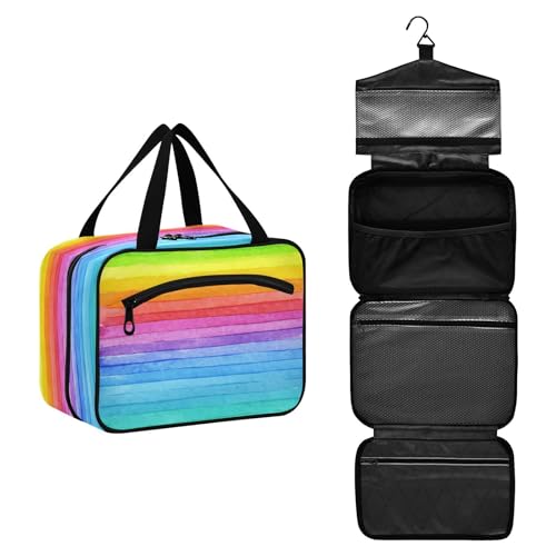 DEHOZO Aquarell-Regenbogen-Streifen, Reise-Kulturbeutel, hängende Make-up-Tasche, Organizer für Damen und Herren, tragbare Kosmetiktasche, Waschbeutel für Reiseutensilien, Kosmetika, Pinsel, Shampoo, von DEHOZO