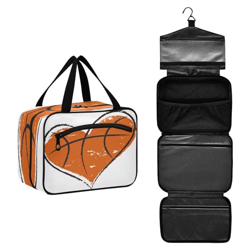 DEHOZO Basketball Herzform Reise-Kulturbeutel, hängende Make-up-Tasche Organizer für Damen und Herren, tragbare Kosmetiktasche, Waschbeutel für Reiseutensilien, Kosmetikartikel, Pinsel, Shampoo, M, von DEHOZO