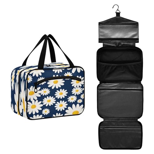 DEHOZO Blaue Gänseblümchen-Reise-Kulturtasche, hängende Make-up-Tasche Organizer für Damen und Herren, tragbare Kosmetiktasche, Waschbeutel für Reiseutensilien, Kosmetikartikel, Pinsel, Shampoo, M, von DEHOZO