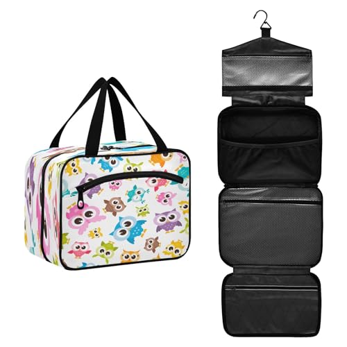 DEHOZO Bunte niedliche Eule Vogel Reise Kulturbeutel, hängende Make-up-Tasche Organizer für Frauen Männer, tragbare Kosmetiktasche Waschbeutel für Reiseutensilien, Toilettenartikel, Kosmetik, Pinsel, von DEHOZO