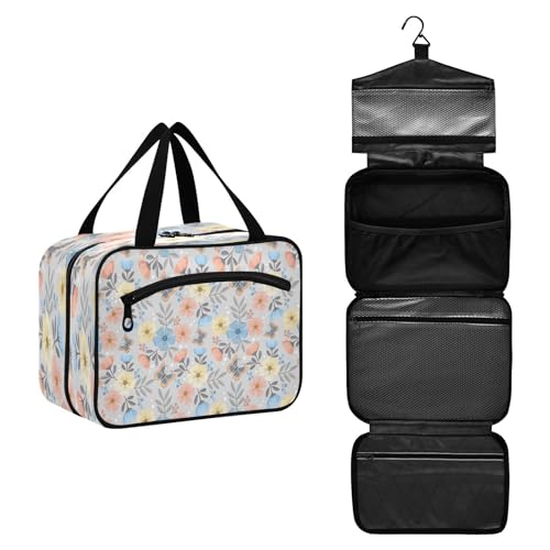 DEHOZO Cartoon Blumen Beeren Schmetterling Reise Kulturbeutel, hängende Make-up-Tasche Organizer für Frauen Männer, tragbare Kosmetiktasche Waschbeutel für Reiseutensilien Toilettenartikel Kosmetik von DEHOZO