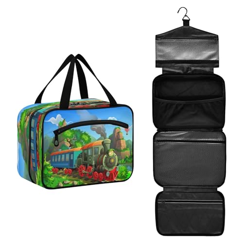 DEHOZO Cartoon Dampflok Berge Reise Kulturbeutel, hängende Make-up-Tasche Organizer für Frauen Männer, tragbare Kosmetiktasche Waschbeutel für Reiseutensilien Toilettenartikel Kosmetik Pinsel Shampoo, von DEHOZO