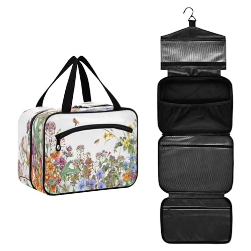 DEHOZO Daisy Flower Bees Spring Travel Toiletry Bag, Hanging Makeup Bag Organizer for Women Men, Portable Cosmetic Bag Wash Bags for Travel Essentials Toiletries Cosmetics Brushes Shampoo, M, von DEHOZO