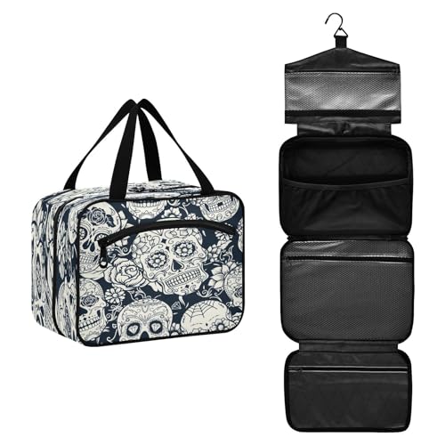 DEHOZO Day of the Dead Totenkopf Blume Reise-Kulturbeutel, hängende Make-up-Tasche Organizer für Damen und Herren, tragbare Kosmetiktasche, Waschbeutel für Reiseutensilien, Toilettenartikel, Kosmetik, von DEHOZO