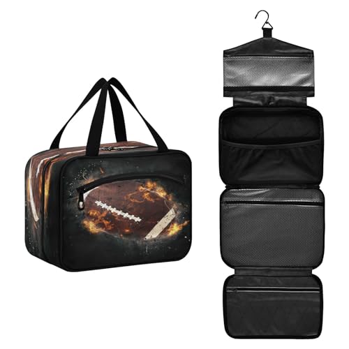 DEHOZO Fire American Football Reise-Kulturbeutel, hängende Make-up-Tasche, Organizer für Damen und Herren, tragbare Kosmetiktasche, Waschbeutel für Reiseutensilien, Kosmetikartikel, Pinsel, Shampoo, von DEHOZO