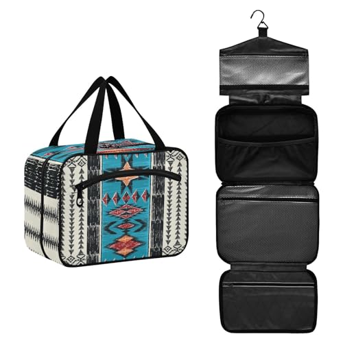 DEHOZO Geometrische Boho Aztec Ethno Reise Kulturbeutel, hängende Make-up-Tasche Organizer für Frauen Männer, tragbare Kosmetiktasche Waschbeutel für Reiseutensilien Toilettenartikel Kosmetik Pinsel von DEHOZO