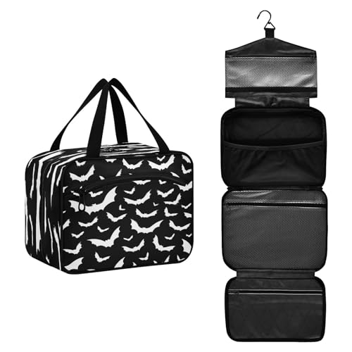 DEHOZO Halloween Fledermäuse Muster Reise Kulturbeutel, hängende Make-up-Tasche Organizer für Frauen Männer, tragbare Kosmetiktasche Waschbeutel für Reise Essentials Toilettenartikel Kosmetik Pinsel von DEHOZO