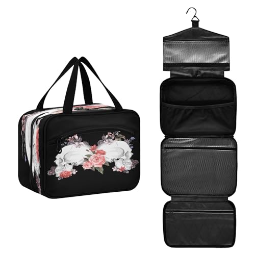 DEHOZO Halloween Rose Sugar Skull Travel Toiletry Bag, Hanging Makeup Bag Organizer for Women Men, Portable Cosmetic Bag Wash Bags for Travel Essentials Toiletries Cosmetics Brushes Shampoo, M, von DEHOZO