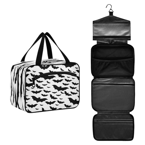 DEHOZO Halloween schwarze Fledermäuse Reise-Kulturbeutel, hängende Make-up-Tasche Organizer für Damen und Herren, tragbare Kosmetiktasche, Waschbeutel für Reiseutensilien, Kosmetika, Pinsel, Shampoo, von DEHOZO