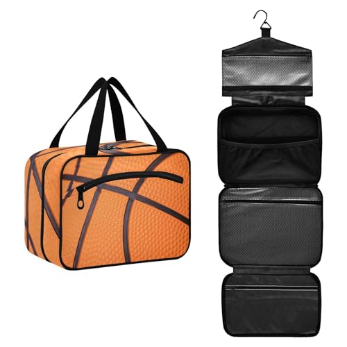 DEHOZO Kulturbeutel mit Basketballball-Textur, hängende Make-up-Tasche, Organizer für Damen und Herren, tragbare Kosmetiktasche, Waschbeutel für Reiseutensilien, Kosmetikartikel, Pinsel, Shampoo, M, von DEHOZO