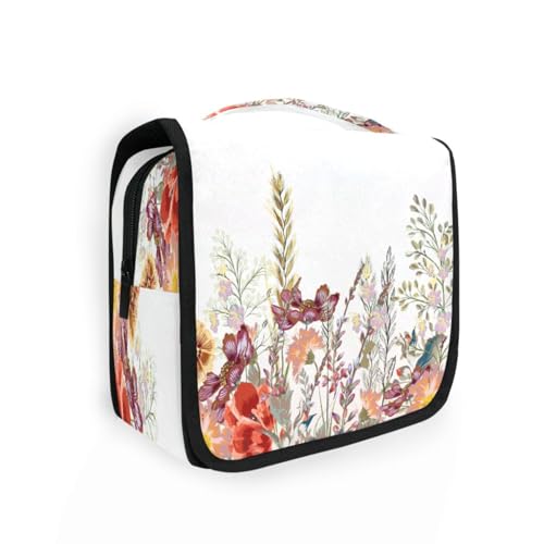 DEHOZO Kulturbeutel zum Aufhängen, Aquarell-Blumenkräuter, Aquarellblätter, Palmen, Baum, tragbare Make-up-Tasche, Reise-Organizer für Damen und Herren, faltbare Kosmetiktasche, Reisetaschen für von DEHOZO