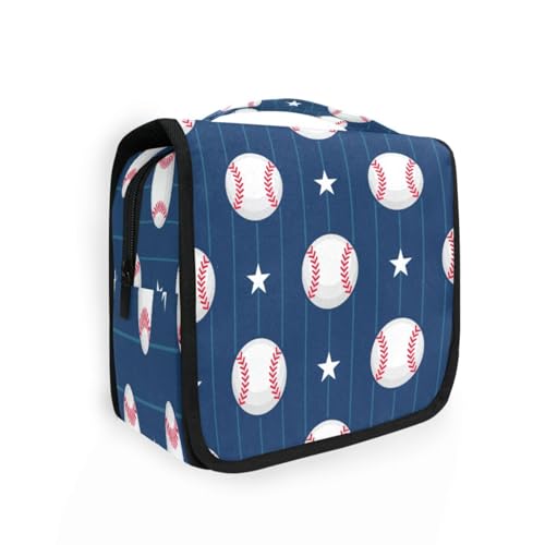 DEHOZO Kulturbeutel zum Aufhängen, Baseballball, Streifen, Sterne, Aquarellblätter, Palmen, Baum, tragbare Make-up-Tasche, Reise-Organizer für Damen und Herren, faltbare Kosmetiktasche, Reisetaschen von DEHOZO