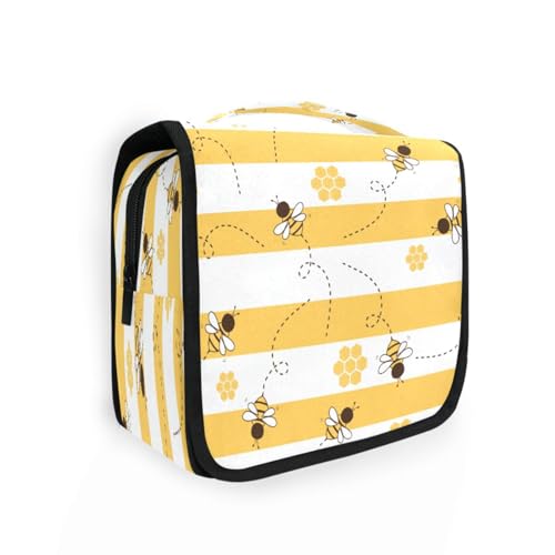 DEHOZO Kulturbeutel zum Aufhängen, Bienen, Waben, Streifen, Aquarellblätter, Palmen, Baum, tragbare Make-up-Tasche, Reise-Organizer für Damen und Herren, faltbare Kosmetiktasche, Reisetaschen für von DEHOZO