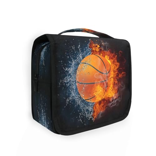 DEHOZO Kulturbeutel zum Aufhängen, Eisfeuer, Basketball, Sport, Aquarellblätter, Palmen, Baum, tragbare Make-up-Tasche, Reise-Organizer für Damen und Herren, faltbare Kosmetiktasche, Reisetaschen für von DEHOZO