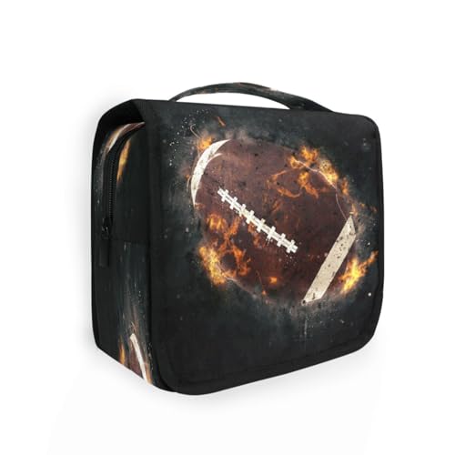 DEHOZO Kulturbeutel zum Aufhängen, Fire American Football, Aquarellblätter, Palmen, Baum, tragbare Make-up-Tasche, Reise-Organizer für Damen und Herren, faltbare Kosmetiktasche, Reisetaschen für von DEHOZO