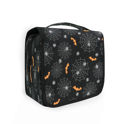 DEHOZO Kulturbeutel zum Aufhängen, Halloween, Gothic, Fledermäuse, Aquarellblätter, Palmen, Baum, tragbare Make-up-Tasche, Reise-Organizer für Damen und Herren, faltbare Kosmetiktasche, Reisetaschen von DEHOZO