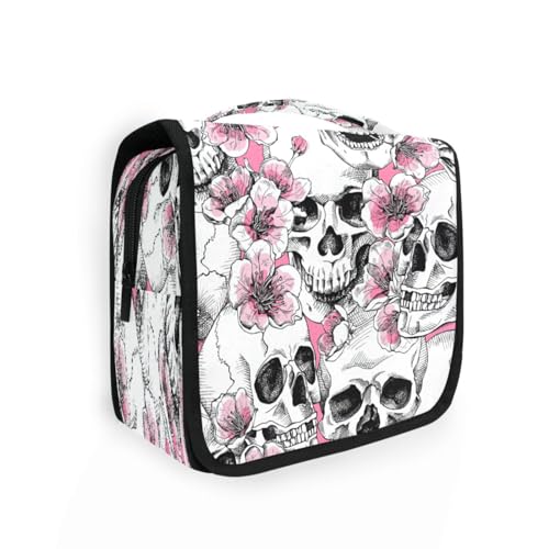 DEHOZO Kulturbeutel zum Aufhängen, Kirschblüte, Zuckerschädel, Aquarellblätter, Palmen, Baum, tragbare Make-up-Tasche, Reise-Organizer für Damen und Herren, faltbare Kosmetiktasche, Reisetaschen für von DEHOZO