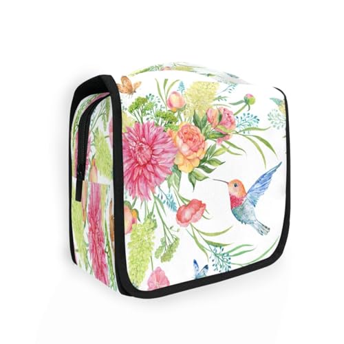 DEHOZO Kulturbeutel zum Aufhängen, Kolibri, Schmetterling, Blumen, Aquarellblätter, Palmen, Baum, tragbare Make-up-Tasche, Reise-Organizer für Damen und Herren, faltbare Kosmetiktasche, Reisetaschen von DEHOZO