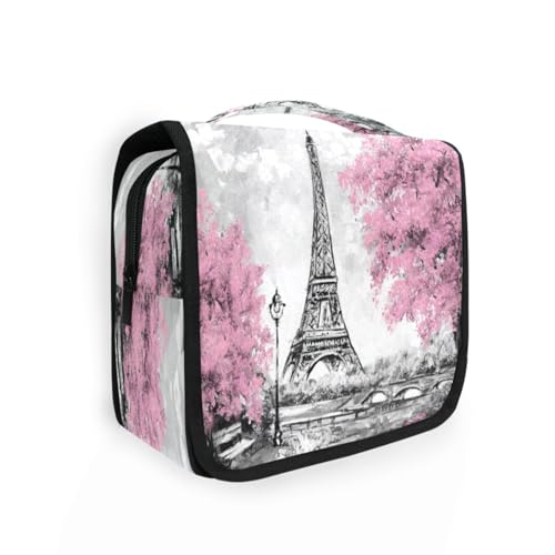 DEHOZO Kulturbeutel zum Aufhängen, Paris, Eiffelturm, Kunst, Aquarellblätter, Palmen, Baum, tragbare Make-up-Tasche, Reise-Organizer für Damen und Herren, faltbare Kosmetiktasche, Reisetaschen für von DEHOZO