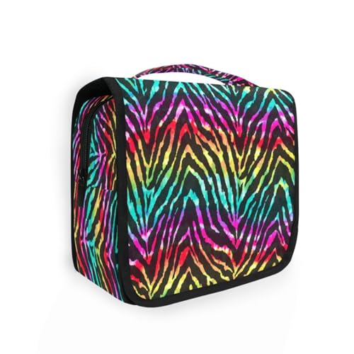 DEHOZO Kulturbeutel zum Aufhängen, Regenbogen-Zebra-Tierdruck, Aquarellblätter, Palmen, Baum, tragbare Make-up-Tasche, Reise-Organizer für Damen und Herren, faltbare Kosmetiktasche, Reisetaschen für von DEHOZO