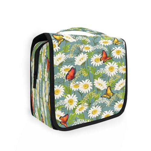 DEHOZO Kulturbeutel zum Aufhängen, Schmetterling, Wildblumen, Gänseblümchen, Aquarellblätter, Palmen, Baum, tragbare Make-up-Tasche, Reise-Organizer für Damen und Herren, faltbare Kosmetiktasche, von DEHOZO