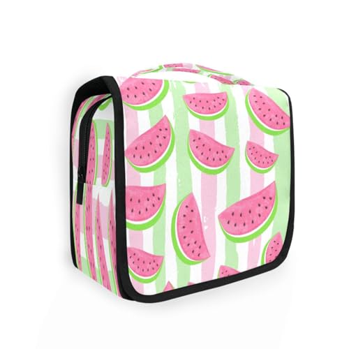 DEHOZO Kulturbeutel zum Aufhängen, Sommer-Wassermelonen-Streifen, Aquarellblätter, Palmen, Baum, tragbare Make-up-Tasche, Reise-Organizer für Damen und Herren, faltbare Kosmetiktasche, Reisetaschen von DEHOZO