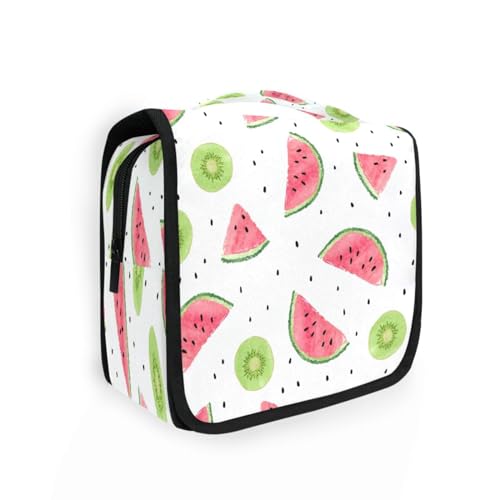 DEHOZO Kulturbeutel zum Aufhängen, Sommerfrucht, Kiwi, Wassermelone, Aquarellblätter, Palmen, Baum, tragbare Make-up-Tasche, Reise-Organizer für Damen und Herren, faltbare Kosmetiktasche, Reisetaschen von DEHOZO