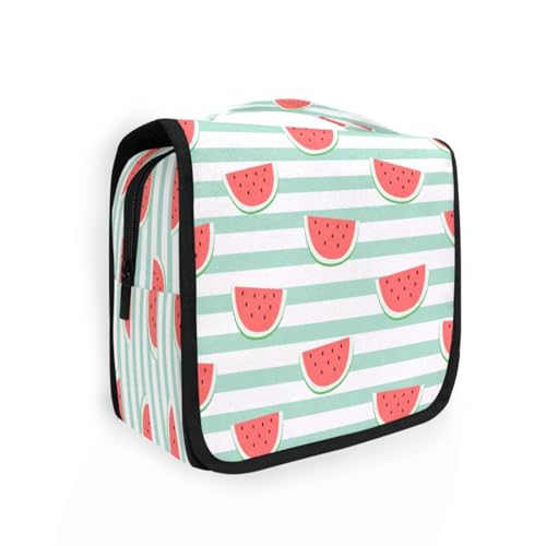 DEHOZO Kulturbeutel zum Aufhängen, Sommerstreifen, Wassermelone, Aquarellblätter, Palmen, Baum, tragbare Make-up-Tasche, Reise-Organizer für Damen und Herren, faltbare Kosmetiktasche, Reisetaschen für von DEHOZO