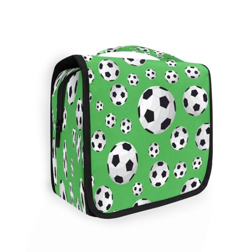 DEHOZO Kulturbeutel zum Aufhängen, Sport, Fußball, Sport, Muster, Aquarellblätter, Palmen, Baum, tragbare Make-up-Tasche, Reise-Organizer für Damen und Herren, faltbare Kosmetiktasche, Reisetaschen von DEHOZO