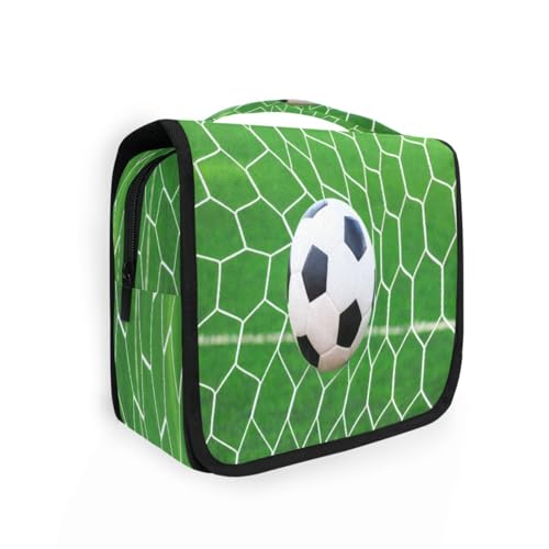 DEHOZO Kulturbeutel zum Aufhängen, Sport Ball Net Fußball Aquarell Blätter Palmen Baum Tragbare Make-up Tasche Reise Organizer für Frauen Männer, Faltbare Kosmetiktasche Reisetasche für von DEHOZO