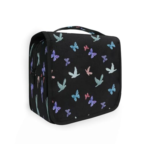 DEHOZO Kulturbeutel zum Aufhängen, Tier, Schmetterling, Vögel, Aquarellblätter, Palmen, Baum, tragbare Make-up-Tasche, Reise-Organizer für Damen und Herren, faltbare Kosmetiktasche, Reisetaschen für von DEHOZO