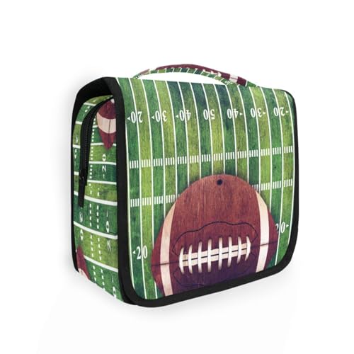 DEHOZO Kulturbeutel zum Aufhängen, Vintage American Football Field Aquarell Blätter Palmen Baum Tragbare Make-up-Tasche Reise-Organizer für Frauen Männer Faltbare Kosmetiktasche Reisetaschen für von DEHOZO