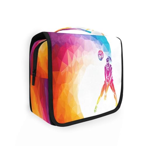 DEHOZO Kulturbeutel zum Aufhängen, Volleyballspieler, Sport, Aquarellblätter, Palmen, Baum, tragbare Make-up-Tasche, Reise-Organizer für Damen und Herren, faltbare Kosmetiktasche, Reisetaschen für von DEHOZO