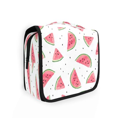 DEHOZO Kulturbeutel zum Aufhängen, Wassermelonen-Fruchtmuster, Aquarellblätter, Palmen, Baum, tragbare Make-up-Tasche, Reise-Organizer für Damen und Herren, faltbare Kosmetiktasche, Reisetaschen für von DEHOZO