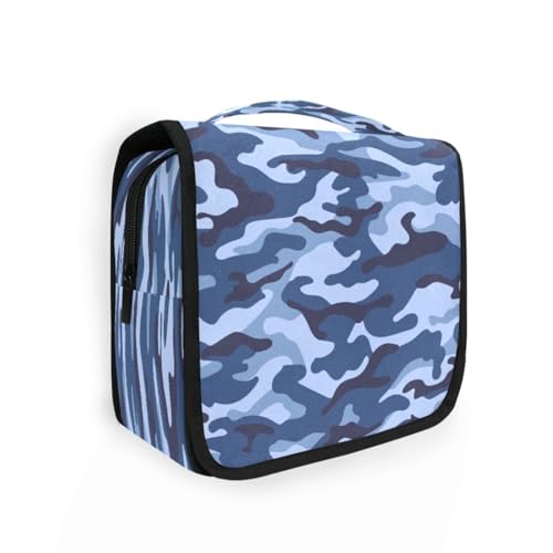 DEHOZO Kulturbeutel zum Aufhängen, blauer Camouflage-Druck, Aquarellblätter, Palmen, Baum, tragbare Make-up-Tasche, Reise-Organizer für Damen und Herren, faltbare Kosmetiktasche, Reisetaschen für von DEHOZO