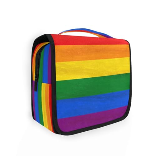 DEHOZO Kulturbeutel zum Aufhängen, bunte Streifen, Regenbogenfarben, Blätter, Palmen, Baum, tragbare Make-up-Tasche, Reise-Organizer für Damen und Herren, faltbare Kosmetiktasche, Reisetaschen für von DEHOZO