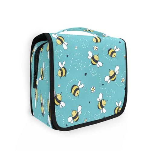 DEHOZO Kulturbeutel zum Aufhängen, florale Blume, Bienen, Liebe, Aquarell, Blätter, Palmen, Baum, tragbare Make-up-Tasche, Reise-Organizer für Damen und Herren, faltbare Kosmetiktasche, Reisetaschen von DEHOZO