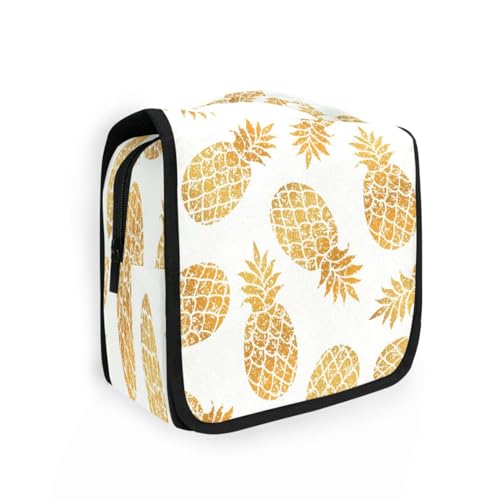 DEHOZO Kulturbeutel zum Aufhängen, goldfarbene tropische Ananas, Aquarellblätter, Palmen, Baum, tragbare Make-up-Tasche, Reise-Organizer für Damen und Herren, faltbare Kosmetiktasche, Reisetaschen für von DEHOZO