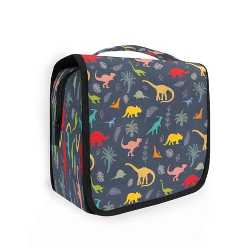 DEHOZO Kulturbeutel zum Aufhängen, niedliche Dinosaurier-Palmenblätter, Aquarellblätter, Palmen, Baum, tragbare Make-up-Tasche, Reise-Organizer für Damen und Herren, faltbare Kosmetiktasche, von DEHOZO