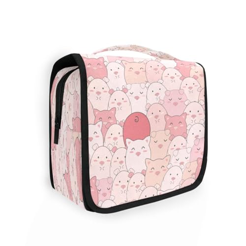 DEHOZO Kulturbeutel zum Aufhängen, niedliche rosa Schweine, Tier, Aquarellblätter, Palmen, Baum, tragbare Make-up-Tasche, Reise-Organizer für Damen und Herren, faltbare Kosmetiktasche, Reisetaschen von DEHOZO