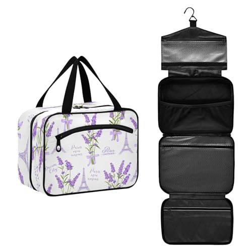 DEHOZO Lavendel Paris Eiffelturm Reise-Kulturbeutel, hängende Make-up-Tasche Organizer für Damen und Herren, tragbare Kosmetiktasche, Waschbeutel für Reiseutensilien, Kosmetikartikel, Pinsel, Shampoo, von DEHOZO