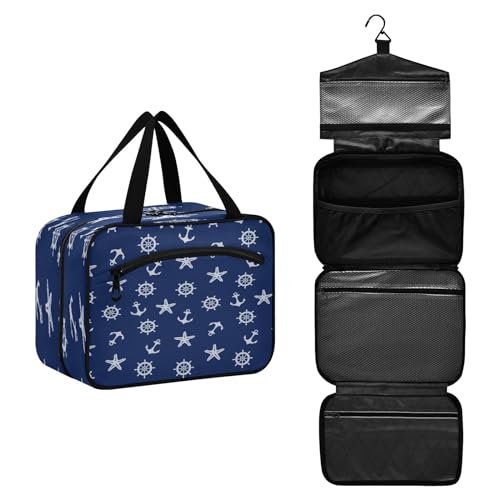 DEHOZO Marineblauer Anker Ozean Reise-Kulturbeutel, hängende Make-up-Tasche Organizer für Damen und Herren, tragbare Kosmetiktasche, Waschbeutel für Reiseutensilien, Toilettenartikel, Kosmetikpinsel, von DEHOZO